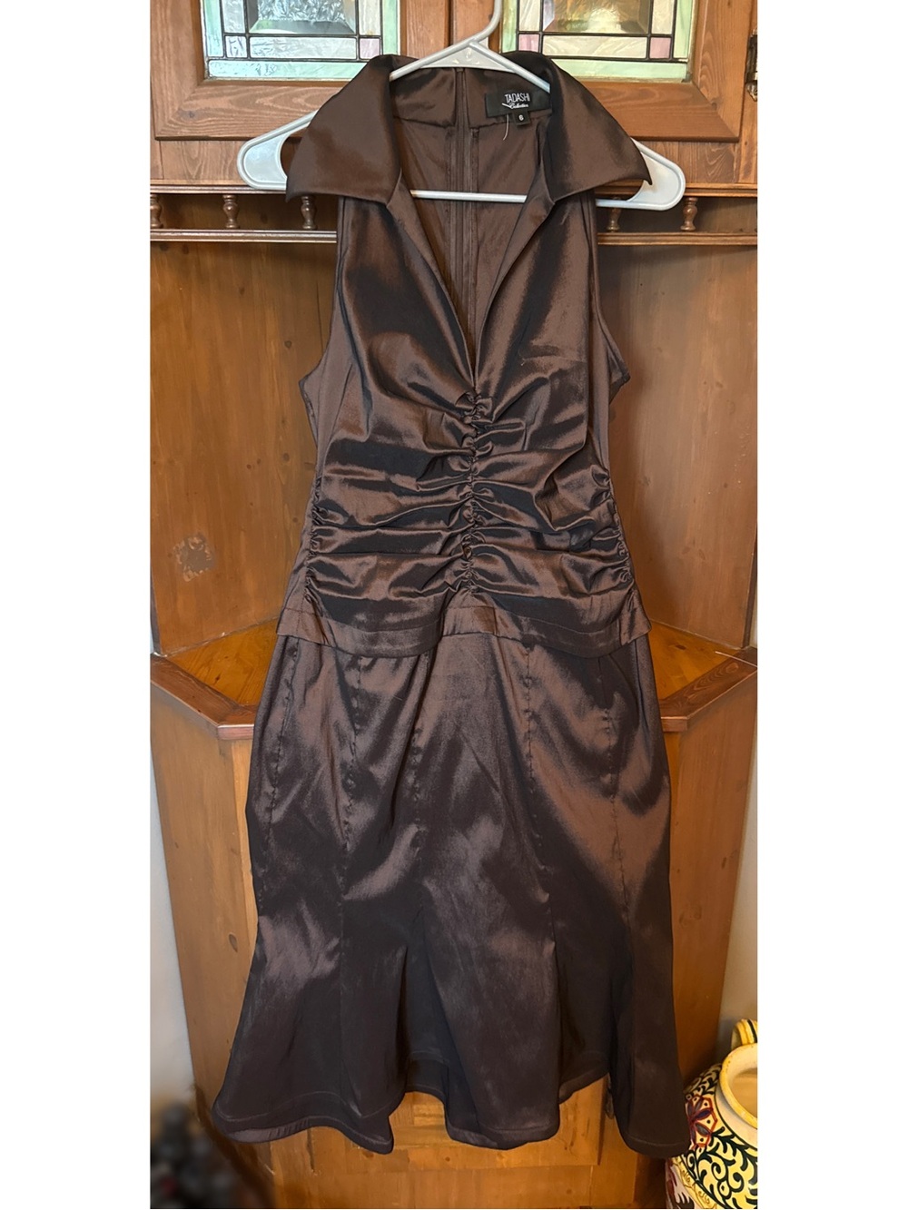 Tadashi Shoji collection vintage Y2K brown iridescent satin cocktail dress 6